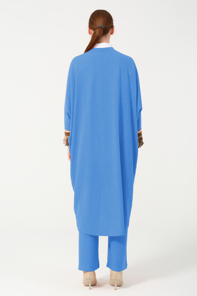 Hatun Atila Hatunatila Hera Fabric Oversized Cardigan Set with Pocket and Sleeve Detail 5005 Blue