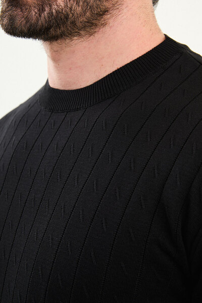 Mcr Patterned Slim Fit Crew Neck Men's Knitwear Sweater Black - 11577.25K