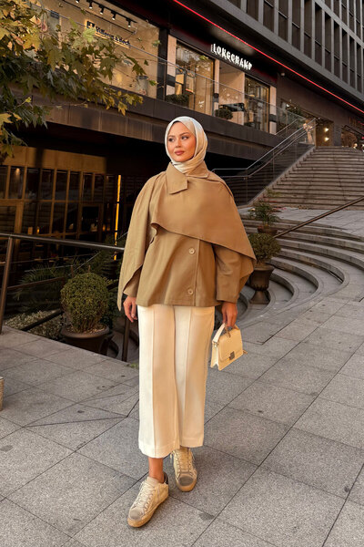 LOCCO Γυναικείο σάλι με λεπτομέρεια κοντή καμπαρντίνα χακί πράσινο