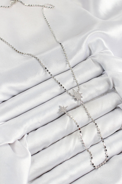 Skygo Brass Zircon Stone Crushed Chain Pole Star Model Silver Color Y Necklace - Tj-Bko10462