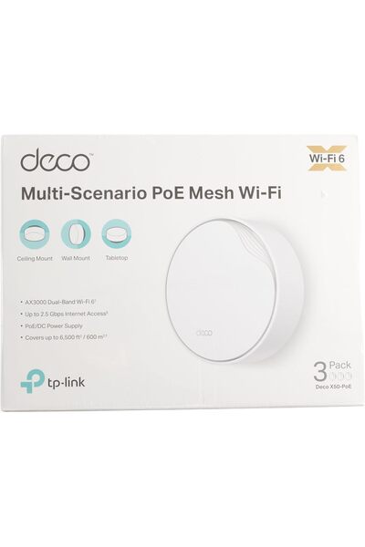 TP-LINK جهاز توجيه Deco X50-PoE WiFi 6 Mesh، نطاق مزدوج AX3000Mbps، Poe (الطاقة عبر إيثرنت)، 2.5 جيجابت في الثانية Ethereum