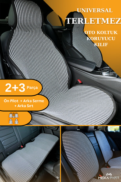 TREND Anti-Sweat Car Seat Protector Cover 100% Cotton 5-Piece Full Set Smoked White Nissan Almera All Models