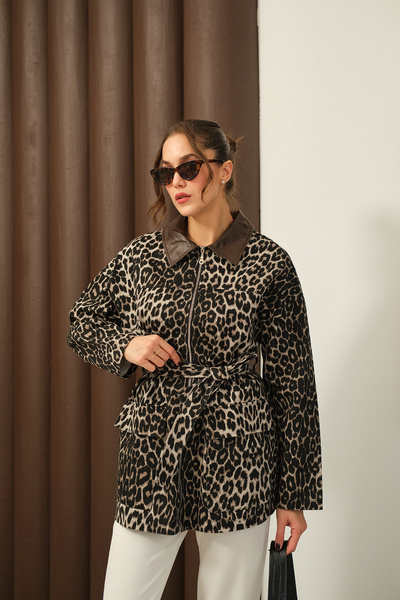 LOCCO Жіночий піджак з леопардовим принтом, коричневий