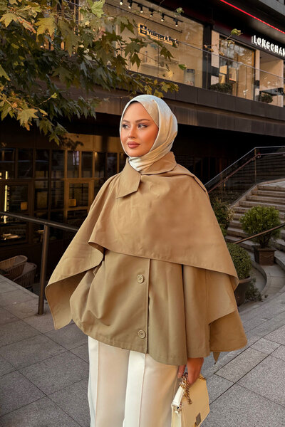 LOCCO Γυναικείο σάλι με λεπτομέρεια κοντή καμπαρντίνα χακί πράσινο