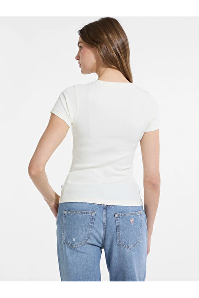 Guess Women's Cream Color Slim Fit Logo T-Shirt W5Yp37Ka0H1-G053