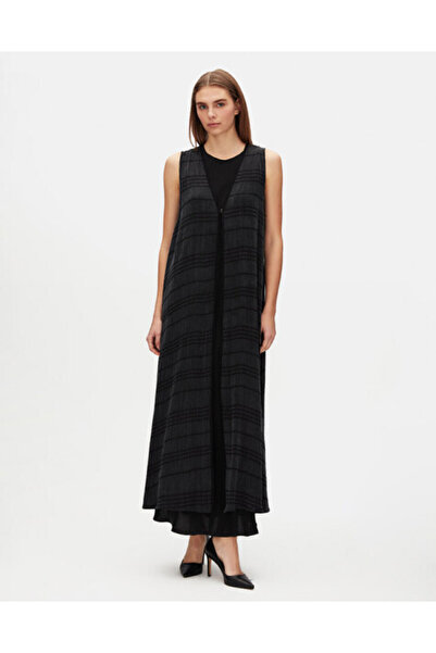 MISS DALIDA Ağraf Kapamalı Jakarlı Cupro Siyah Yelek