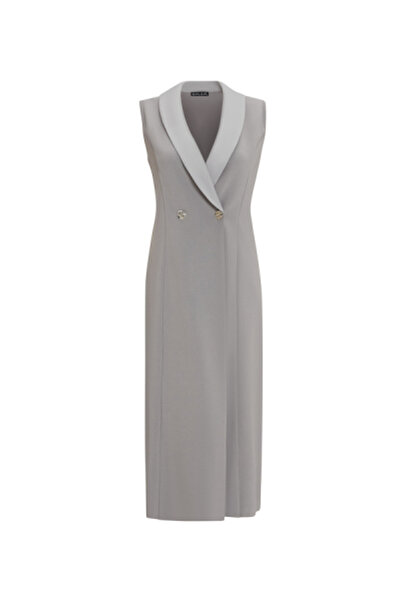 MISS DALIDA Cupro Yaka Düğmeli Şık Gri Yelek