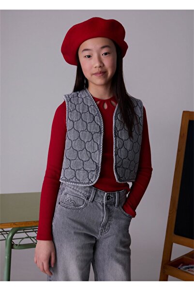 MAYORAL Girl's Quilted Denim Vest Gray 7319