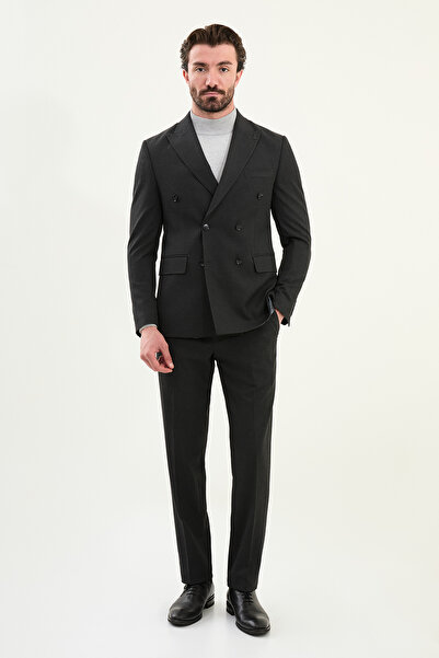 Mcr Straight Slim Fit Wide Collar Punto Stitching Double Breasted Men's Suit Smoked - 45421.25K