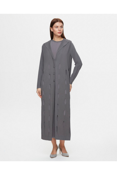 MISS DALIDA Kolsuz Basic Düz Renk Antrasit Elbise