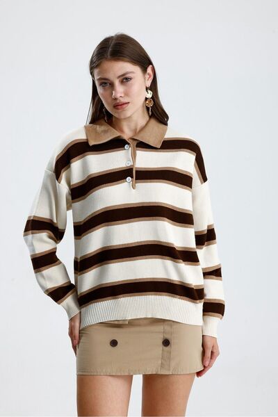 Sheesy Pulover tricotat cu dungi cu guler polo