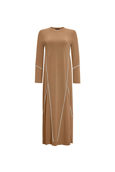 MISS DALIDA Renk Şeritli Triko Camel Elbise