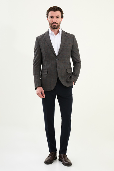 Mcr Plaid Slim Fit Mono Collar Men's Jacket Brown - 41474.25K