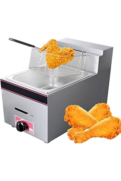 China Stainless Steel Gas Fryer Commercial Deep Fryer 10L Large Capacity Single Fryer Adjustable Temperatu