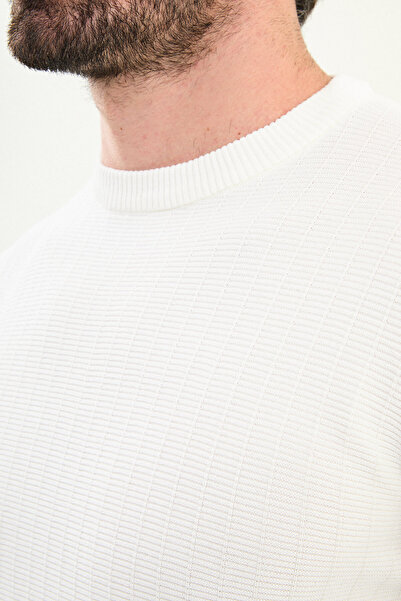 Mcr Patterned Slim Fit Crew Neck Men's Knitwear Sweater Ecru - 11575.25K