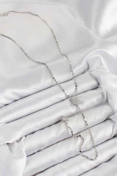Skygo Brass Zircon Stone Crushed Chain Pole Star Model Silver Color Y Necklace - Tj-Bko10468
