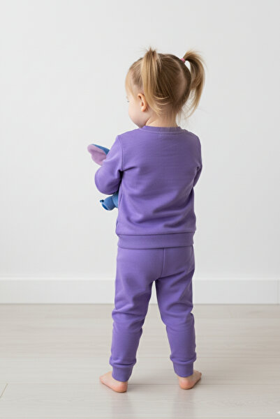 zubi kids wear Mor Renk Lisanslı Stitch ve Angel Baskılı Çocuk Eşofman Takımı (3-6 Yaş)