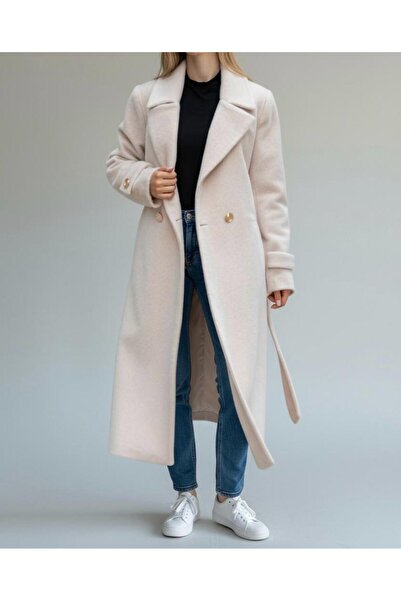 FİHAHA TEKSTİL KADIN UZUN KAŞE KUŞAKLI KABAN BEJ