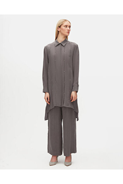 MISS DALIDA Taş Detaylı Cupro Antrasit Gömlek