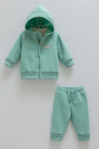 Caramell Basic Girls' Hooded Three-Ply Bottom-Up Set Green