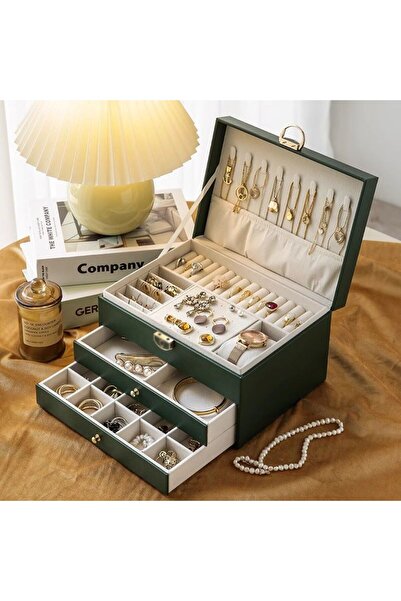 AB Luxury Concept Jewelry Box with 3 levels and 2 drawers, practical compartments for rings, earrings, necklaces