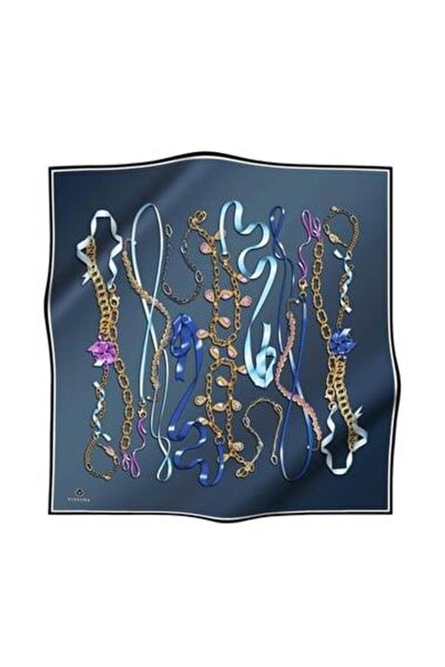 Vissona Μεταξωτό μαντήλι Tivil 17558 - 15 - 0040 Μοτίβο με αλυσίδα μπλε βενζίνης