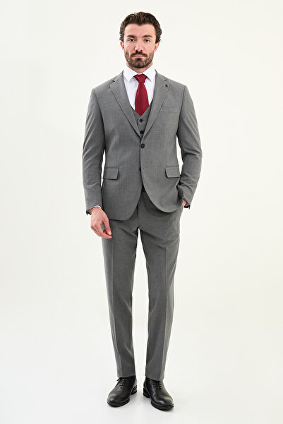 Mcr Plain Slim Fit Mono Collar Classic Men's Suit Dark Gray - 45313.24Y