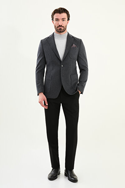Mcr Plain Slim Fit Wool Men's Jacket with Pocket Detail and Handkerchief Detail Anthracite - 44316.25K