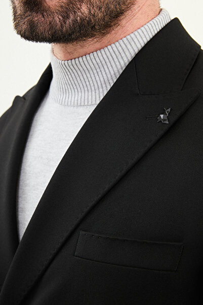 Mcr Straight Slim Fit Wide Collar Punto Stitching Double Breasted Men's Suit Black - 45421.25K