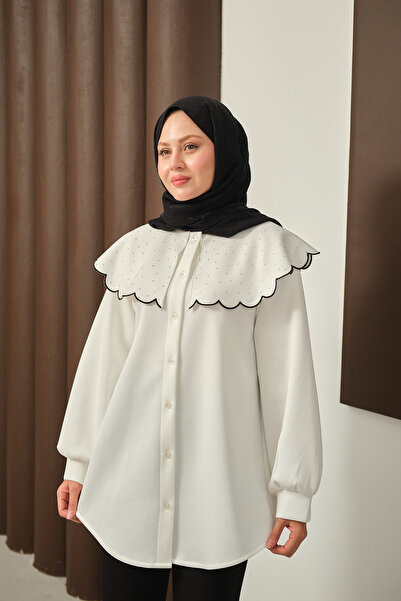 LOCCO Women's Stoned Collar Tunic White