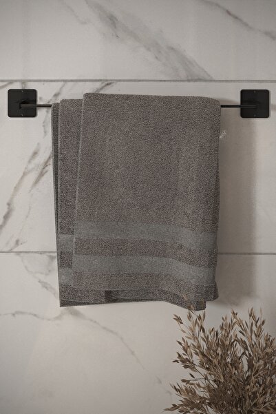 HKN HOUSE Siyah Yapışkanlı Vidalı Uzun havluluk Banyo Havlu Askısı