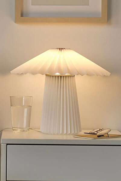 Binbirreyon Abajur Masa Lambası 28cm Şapkalı Lamba Beyaz JA062