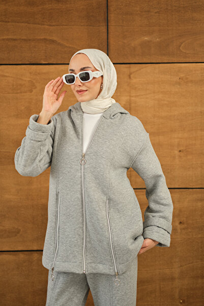 LOCCO Kadın Fermuar Detaylı İkili Takım Gri