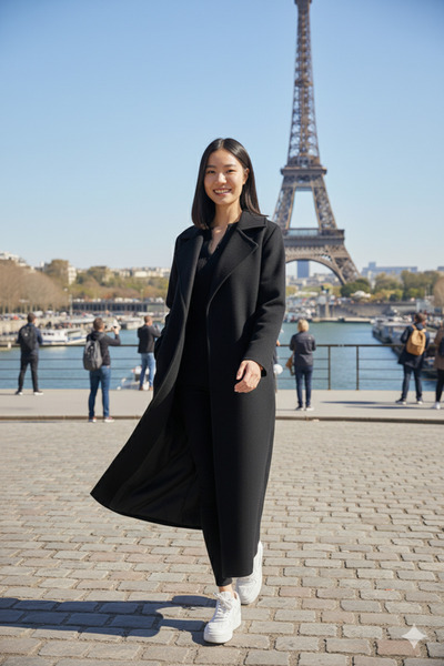 LİMABEL Niss Black Coat with Belted Pockets Knee-Length Long Cashmere Winter Women's Coat-4