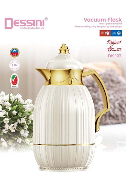 Dessini قارورة شاي وقهوة مفرغة من الهواء سعة 1 لتر Dk103 بيج/ذهبي