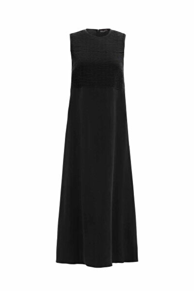 MISS DALIDA Önü Nervürlü Kolsuz Cupro Siyah Elbise