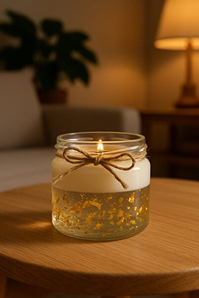 likya candle Likya Altın Jel ve Soya Wax Yasemin Kokulu Mum – 330 g, El Yapım...