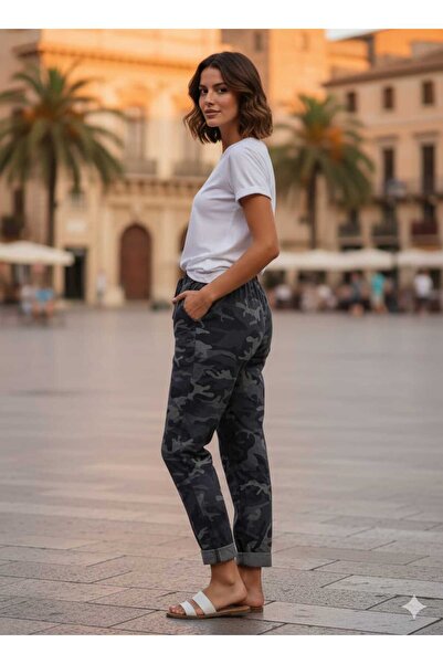 Punta Otantik Ls7312 Camouflage Patterned Lycra Italian Cotton Pants Smoked