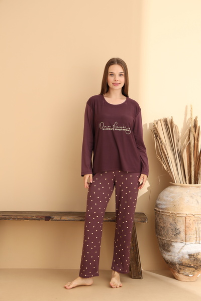 ELİTOL Our Family Bordo Pijama Takımı