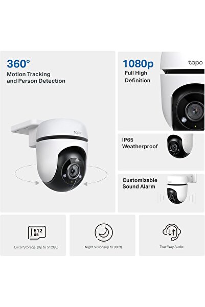 tapo كاميرا أمان خارجية سلكية بدقة 1080 بكسل مع إمكانية التحكم في الوضع/الإمالة وتقنية Wi-Fi
