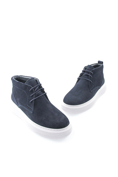 Tripy Hakiki Deri Erkek Bağcıklı Lacivert Süet Bot İsaac