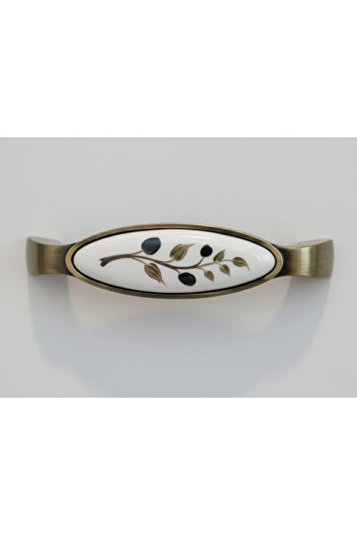 Karan Porselen 128mm Antique Yellow Hand-Painted Olive Cabinet, Drawer, Kitchen Handle