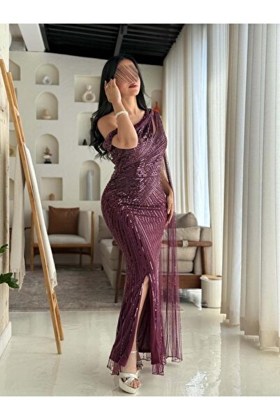 Opera Fashion فستان سهرة طويل مزين بشك وترتر يدوي