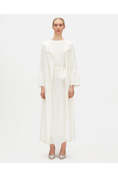 MISS DALIDA Arkası Tül Şık Uzun Ekru Ceket