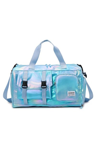 Alaçatı Parlak İnci Sky Blue Fitness Spor Seyahat Çantası / Çok Bölmeli