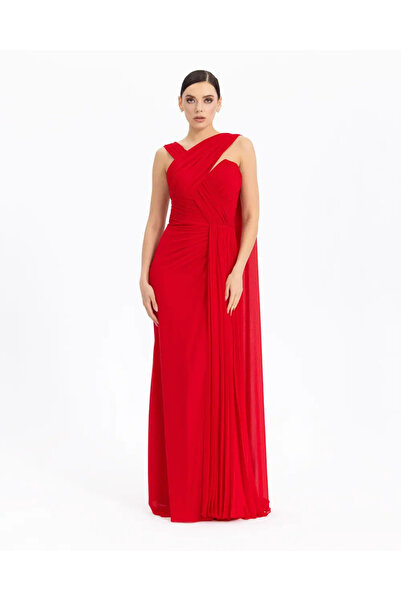 Donatella Heart Neck Draped Chiffon Evening Dress