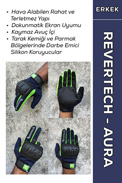 MOTOKIT Revertech Aura Lacivert / Neon - Dokunmatik Ekran Uyumlu Erkek Motosi...
