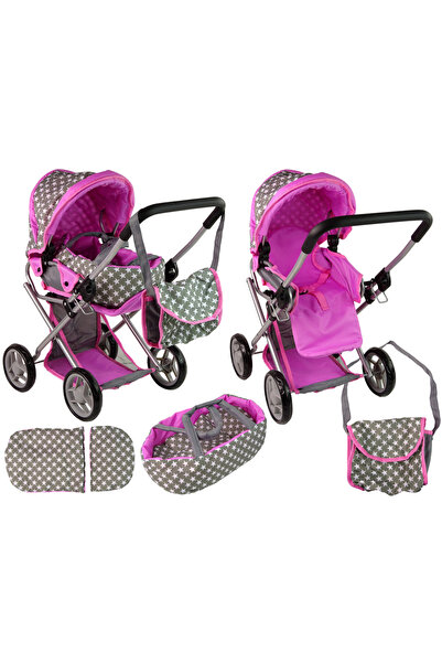 LeanToys Set Carucior de papusi pentru copii Alice pink/grey, dimensiune 60 x...