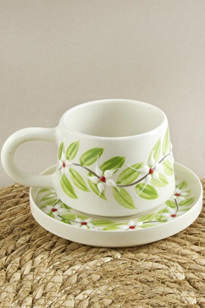CT STONES Leaf Patterned Ceramic Plate Mug