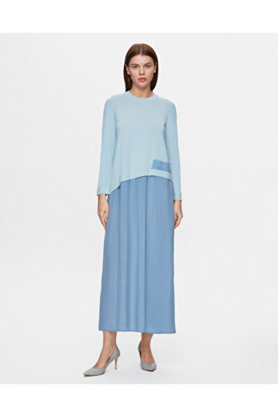 MISS DALIDA Asimetrik Kesim Cupro Triko Açık Mavi Elbise